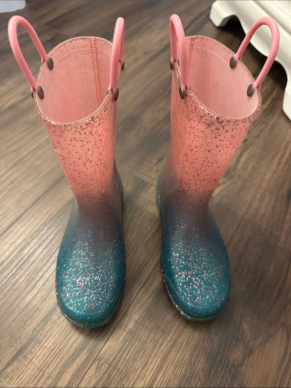Western Chief Pink to Teal Ombre Glitter Kids Rain Boots